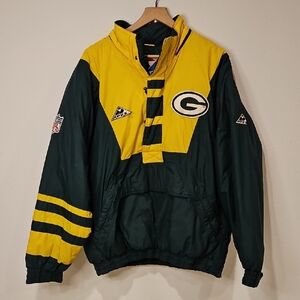 Apex Vintage 90s Green Bay Packers Football 3/4 Zip Pullover Jacket Coat Sz.L